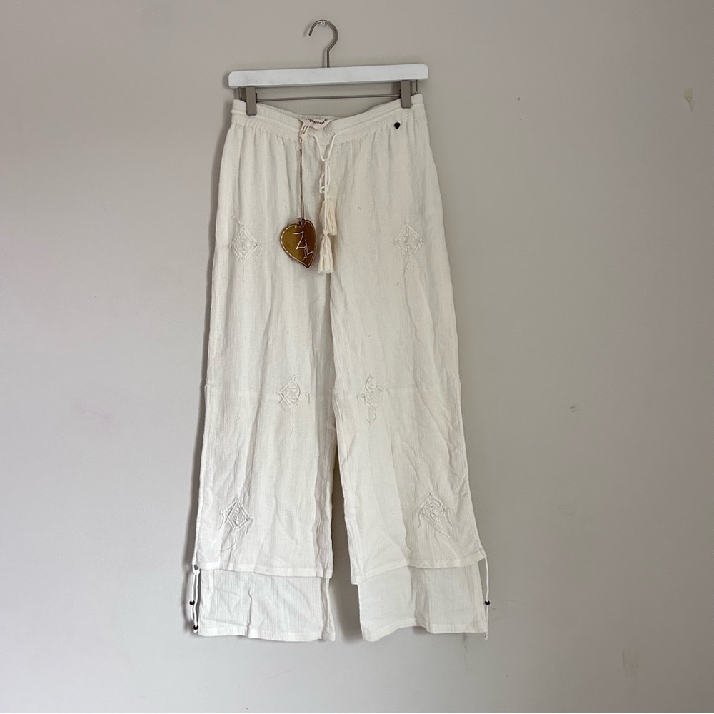 Z&L 100% cotton ivory Embroidered Wide-Leg Pants